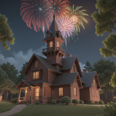 Image For Post Anime, haunted mansion, fireworks, forest, griffin, rocket, HD, 4K, AI Generated Art