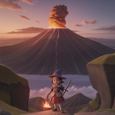Image For Post Anime, sunset, teacher, volcano, wizard's hat, sword, HD, 4K, AI Generated Art