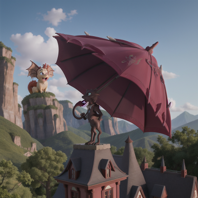 Image For Post Anime, mountains, haunted mansion, umbrella, griffin, dragon, HD, 4K, AI Generated Art