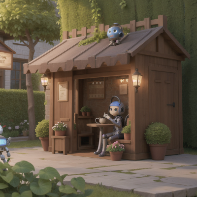 Image For Post Anime, magic portal, robot, garden, confusion, coffee shop, HD, 4K, AI Generated Art