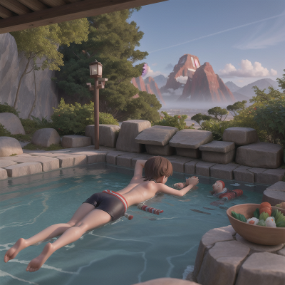Image For Post Anime, cursed amulet, swimming, hero, sushi, mountains, HD, 4K, AI Generated Art