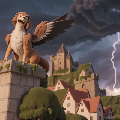 Image For Post Anime, earthquake, griffin, flute, thunder, medieval castle, HD, 4K, AI Generated Art