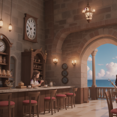 Image For Post Anime, clock, coffee shop, ocean, castle, sword, HD, 4K, AI Generated Art