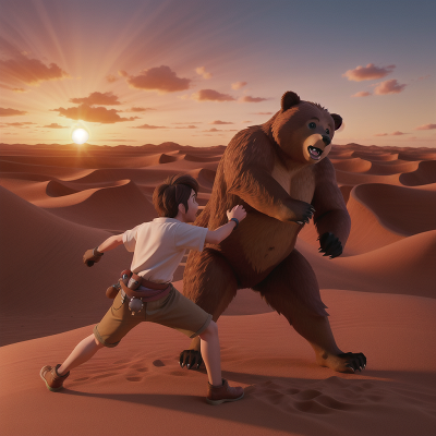 Image For Post Anime, bear, fighting, desert, treasure, sunset, HD, 4K, AI Generated Art