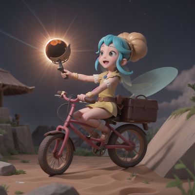 Image For Post Anime, solar eclipse, fairy dust, archaeologist, bicycle, ancient scroll, HD, 4K, AI Generated Art