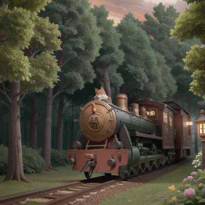 Image For Post Anime, thunder, haunted mansion, train, fox, forest, HD, 4K, AI Generated Art