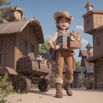 Image For Post Anime, owl, rocket, treasure, wild west town, accordion, HD, 4K, AI Generated Art
