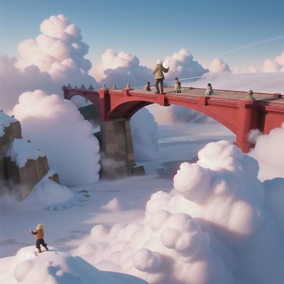 Image For Post Anime, bridge, fog, snow, flying, avalanche, HD, 4K, AI Generated Art