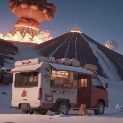 Image For Post Anime, cat, volcanic eruption, taco truck, avalanche, fruit market, HD, 4K, AI Generated Art