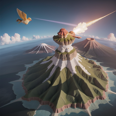 Image For Post Anime, crystal, bird, rocket, volcano, island, HD, 4K, AI Generated Art