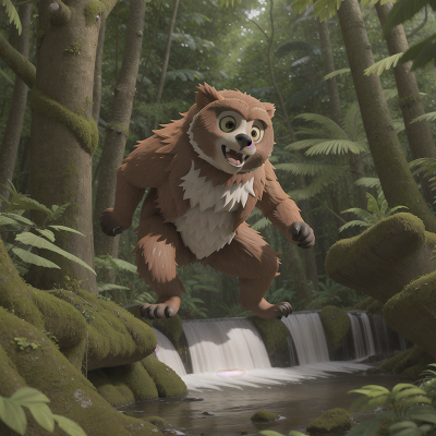 Image For Post Anime, jungle, forest, river, bear, owl, HD, 4K, AI Generated Art