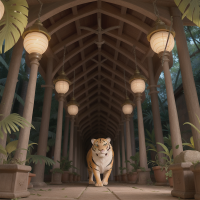 Image For Post Anime, jungle, cathedral, lamp, temple, sabertooth tiger, HD, 4K, AI Generated Art