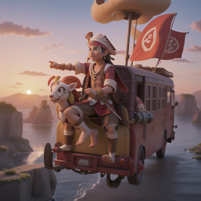 Image For Post Anime, sunrise, bus, flying carpet, tribal warriors, pirate, HD, 4K, AI Generated Art