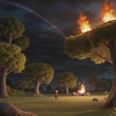 Image For Post Anime, alien planet, park, fire, forest, rainbow, HD, 4K, AI Generated Art