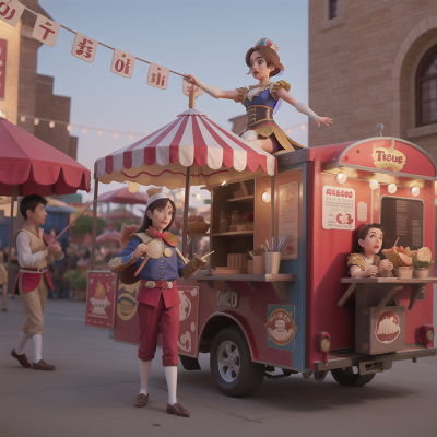 Image For Post Anime, knights, circus, market, taco truck, violin, HD, 4K, AI Generated Art