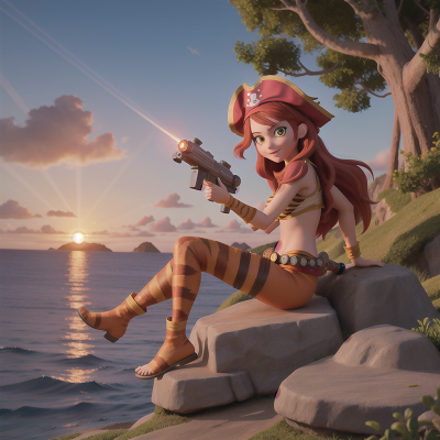Image For Post Anime, pirate, laser gun, sunrise, tiger, mermaid, HD, 4K, AI Generated Art