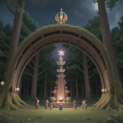 Image For Post Anime, enchanted forest, spaceship, statue, stars, book, HD, 4K, AI Generated Art