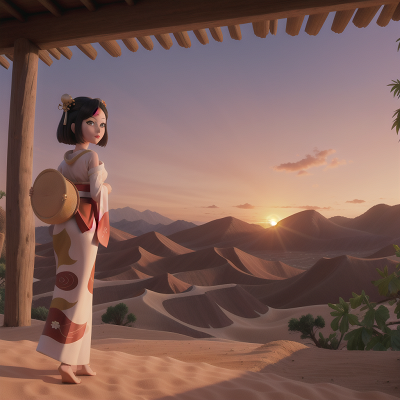 Image For Post Anime, geisha, desert, sunrise, mountains, jungle, HD, 4K, AI Generated Art
