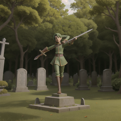 Image For Post Anime, sword, teleportation device, haunted graveyard, statue, forest, HD, 4K, AI Generated Art