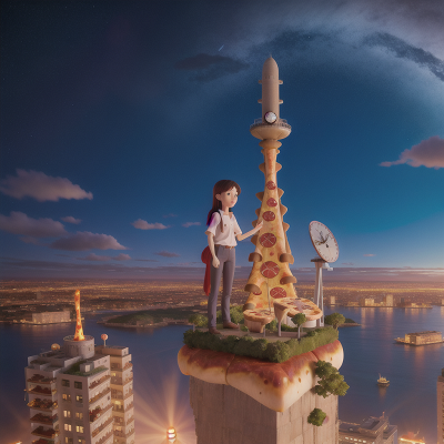 Image For Post Anime, pizza, skyscraper, clock, waterfall, space, HD, 4K, AI Generated Art