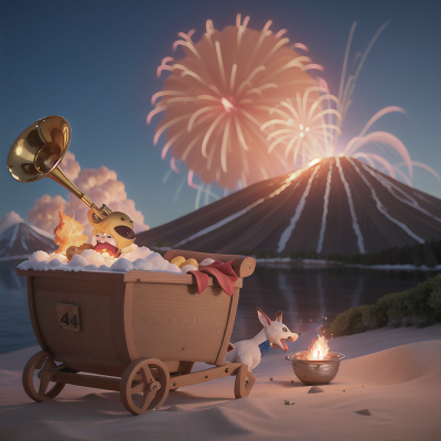 Image For Post Anime, sled, fireworks, trumpet, volcano, golden egg, HD, 4K, AI Generated Art