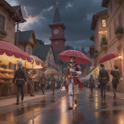 Image For Post Anime, thunder, knight, umbrella, carnival, ghost, HD, 4K, AI Generated Art