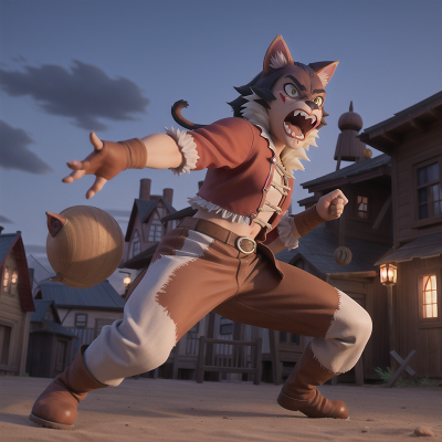 Image For Post Anime, werewolf, wild west town, circus, anger, cat, HD, 4K, AI Generated Art