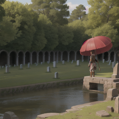 Image For Post Anime, river, shield, haunted graveyard, gladiator, umbrella, HD, 4K, AI Generated Art