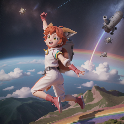Image For Post Anime, rainbow, jumping, space station, sasquatch, fox, HD, 4K, AI Generated Art