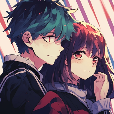 Image For Post | Todoroki and Deku in action, showing dynamic poses and deep shadows. assembly of anime matching pfp couple - [Anime Matching Pfp Couple](https://hero.page/pfp/anime-matching-pfp-couple)