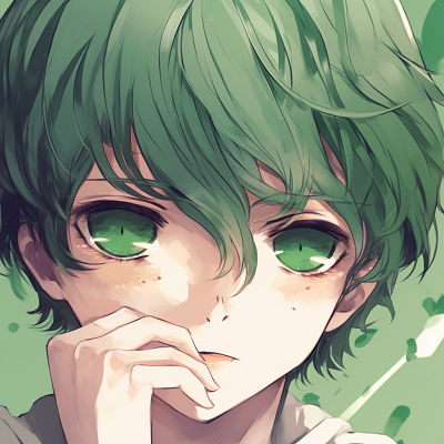 Image For Post | Sketch of an anime boy with elements of green, loose lines and vintage feel. emerald green anime pfp boy - [Green Anime PFP Universe](https://hero.page/pfp/green-anime-pfp-universe)