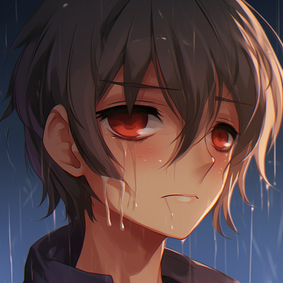Image For Post | An anime character profile picture in rain, manifesting the gloomy atmosphere through the detailed rainfall and subdued colors. animated depressed anime pfp icons - [Depressed Anime PFP Collection](https://hero.page/pfp/depressed-anime-pfp-collection)