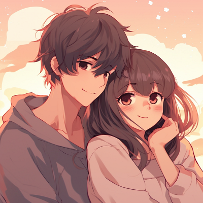 Image For Post | An affectionate moment captured between two anime characters, emphasis on the romantic blush and sparkling eyes. handpicked matching anime pfp for lovebirds - [Boosted Selection of Matching Anime PFP for Couples](https://hero.page/pfp/boosted-selection-of-matching-anime-pfp-for-couples)