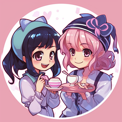 Image For Post | Two chibi-style friends having a tea party, depicted in vibrant colors and rounded forms. cute concept matching pfp in anime for friends - [matching pfp for 2 friends anime](https://hero.page/pfp/matching-pfp-for-2-friends-anime)