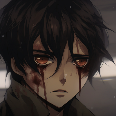 Image For Post | Eren Yeager from Attack on Titan, focused detail on eyes filled with despair. exclusive anime pfp sad images pfp for discord. - [anime pfp sad Series](https://hero.page/pfp/anime-pfp-sad-series)