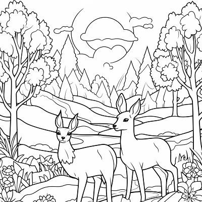 Image For Post | Eevee evolutions surrounded by blooming flowers and trees; bold lines and simple shapes. printable coloring page, black and white, free download - [Eevee Evolutions Coloring Pages: Adult, Kids, Pokemon Coloring](https://hero.page/coloring/eevee-evolutions-coloring-pages:-adult-kids-pokemon-coloring)