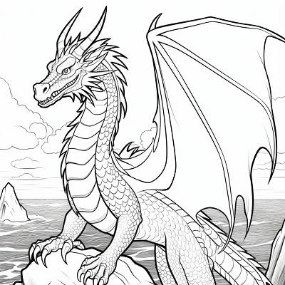 Image For Post Crouching Dragon At The Cliff - Printable Coloring Page