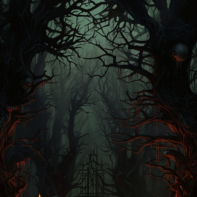 Image For Post | Manhua artwork of a creepy woods; focus on intricate patterns in the foliage. phone art wallpaper - [Gothic Horror Manhua Wallpapers ](https://hero.page/wallpapers/gothic-horror-manhua-wallpapers-dark-manga-wallpapers-anime-horror)