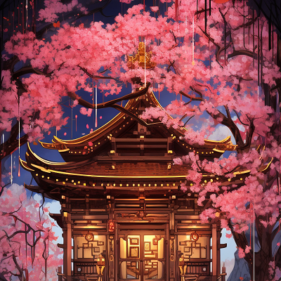 Image For Post | A manga shrine in mid-spring, as petals shower down from the cherry blossom trees. phone art wallpaper - [Sacred Shrines Anime Art Wallpapers: HD Manga, Epic Fan Art](https://hero.page/wallpapers/sacred-shrines-anime-art-wallpapers:-hd-manga-epic-fan-art)