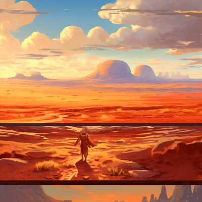 Image For Post | Detailed manga-style drawings of a lone figure journeying across a wide, expansive desert. phone art wallpaper - [Desert Landscapes Manga Wallpapers: Rare Anime Artwork Collections](https://hero.page/wallpapers/desert-landscapes-manga-wallpapers:-rare-anime-artwork-collections)