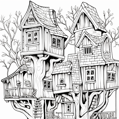 Image For Post | Treehouses nestled among the branches; detailed linework with leaf patterns.printable coloring page, black and white, free download - [Coloring Pages for Girls ](https://hero.page/coloring/coloring-pages-for-girls-printable-art-cute-designs-fun-colors)
