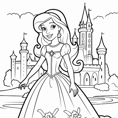 Image For Post The Castle and Its Princess - Printable Coloring Page