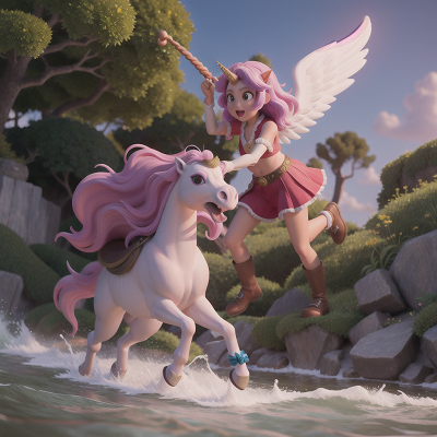 Image For Post Anime, unicorn, fish, angel, fighting, treasure, HD, 4K, AI Generated Art