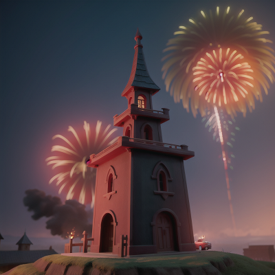 Image For Post Anime, vampire's coffin, tower, fireworks, fog, car, HD, 4K, AI Generated Art