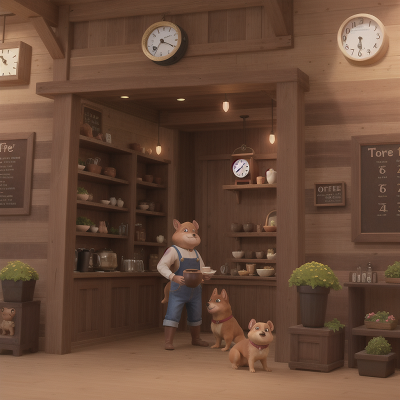 Image For Post Anime, coffee shop, ogre, clock, dog, farmer, HD, 4K, AI Generated Art