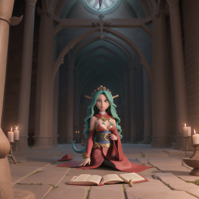 Image For Post Anime, mermaid, cathedral, cursed amulet, samurai, book, HD, 4K, AI Generated Art