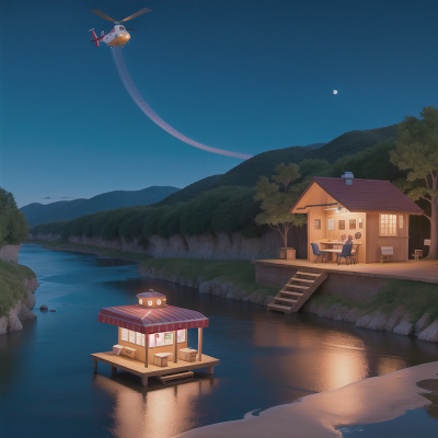 Image For Post Anime, hot dog stand, moonlight, river, scientist, helicopter, HD, 4K, AI Generated Art