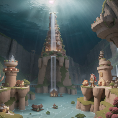 Image For Post Anime, queen, underwater city, lion, dwarf, waterfall, HD, 4K, AI Generated Art