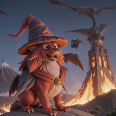 Image For Post Anime, wizard's hat, demon, griffin, volcano, thunder, HD, 4K, AI Generated Art
