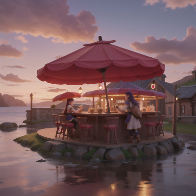 Image For Post Anime, umbrella, vikings, sunset, fighting, ice cream parlor, HD, 4K, AI Generated Art